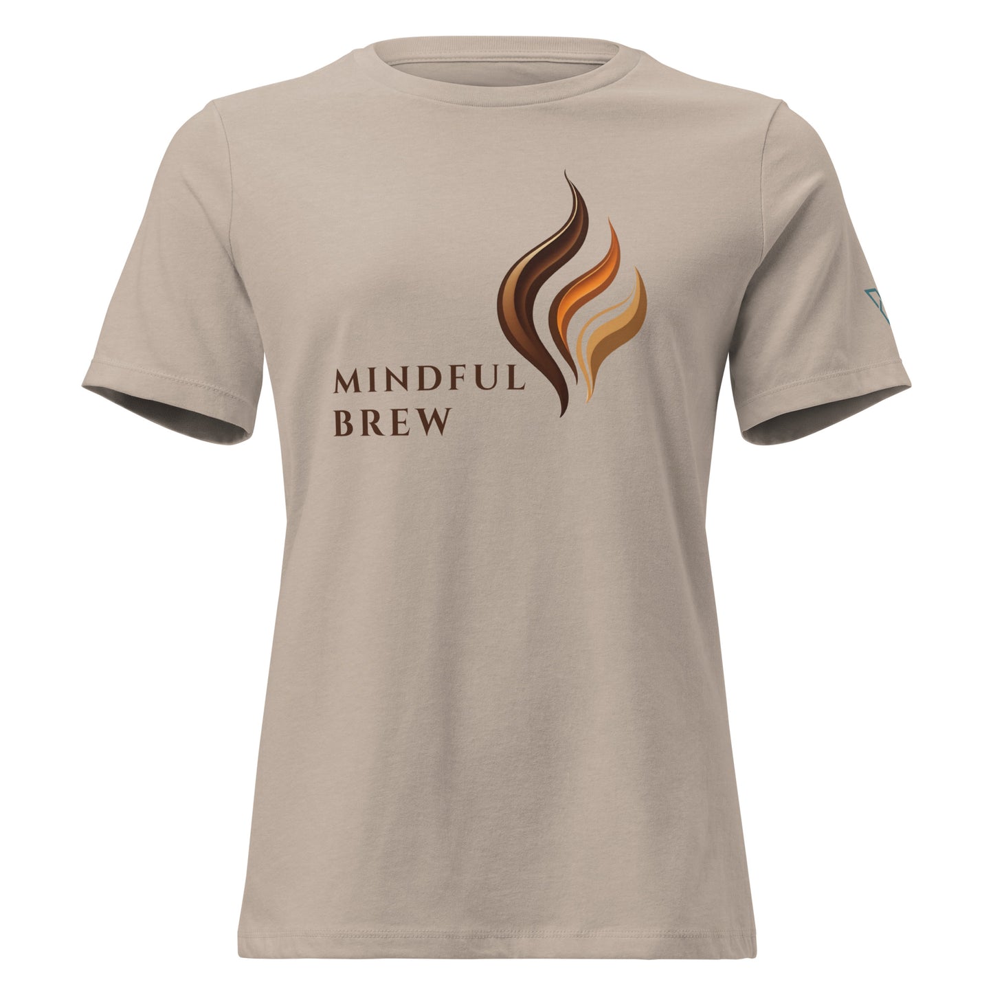 Heather stone HorizonVibe Mindful Brew relaxed t-shirt with minimalist zen coffee lifestyle design on clean white background