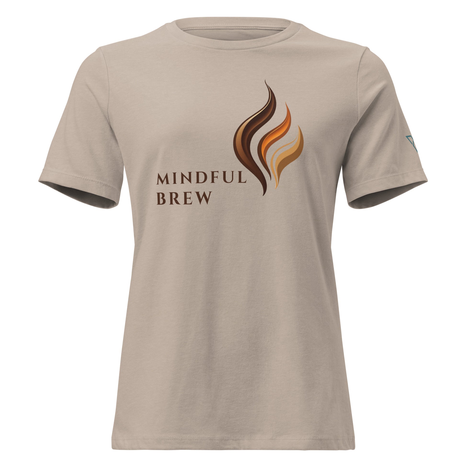 Heather stone HorizonVibe Mindful Brew relaxed t-shirt with minimalist zen coffee lifestyle design on clean white background
