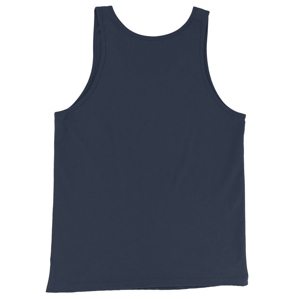 navy Iron Focus tank top back view without design isolated on light background