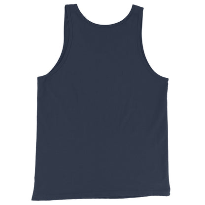 navy Iron Focus tank top back view without design isolated on light background