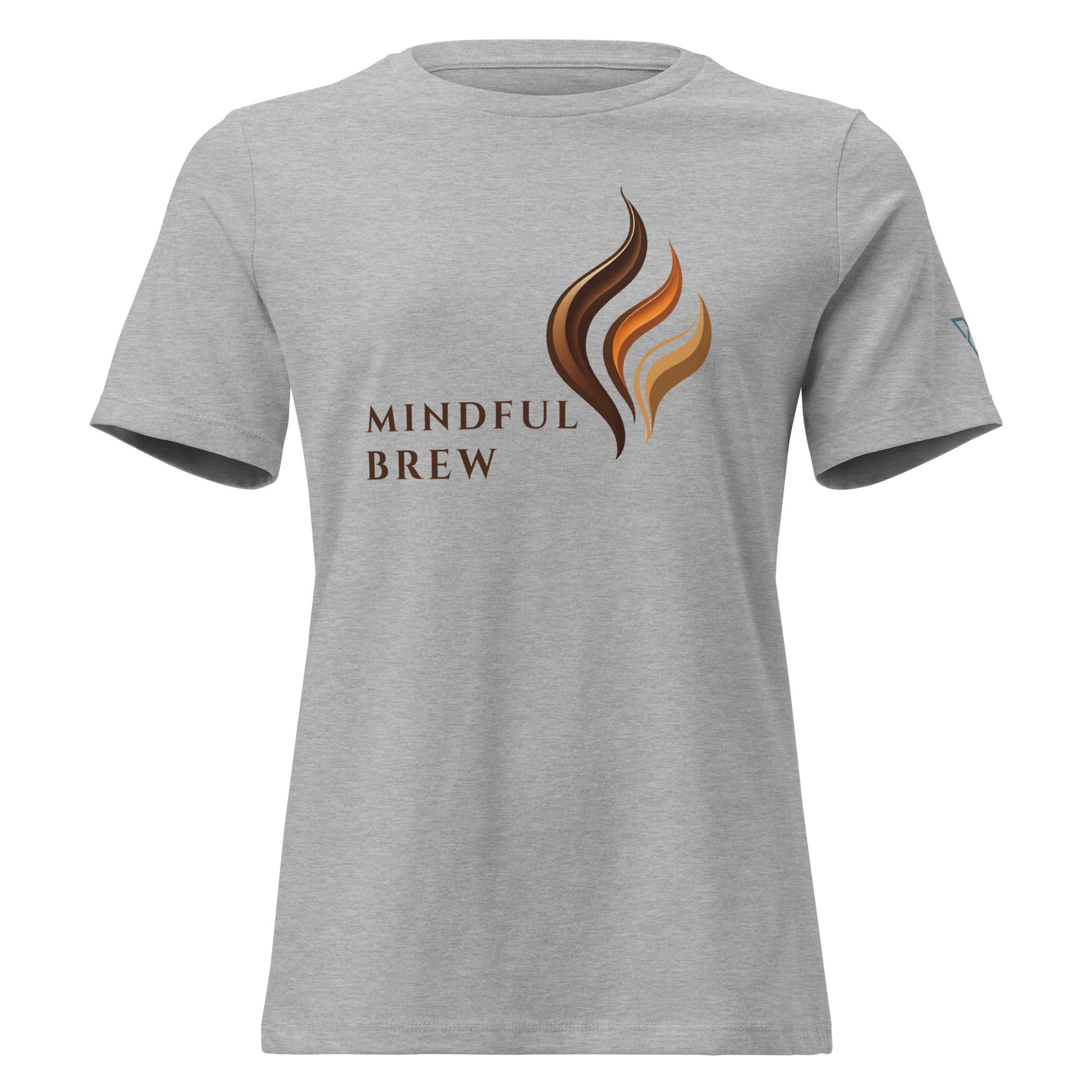 Women's HorizonVibe Mindful Brew coffee t-shirt in athletic heather, relaxed fit, minimalist zen design on white background