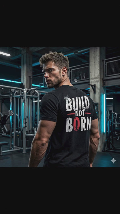 HorizonVibe Build Not Born Men's Performance T-Shirt – Power Gym Edition