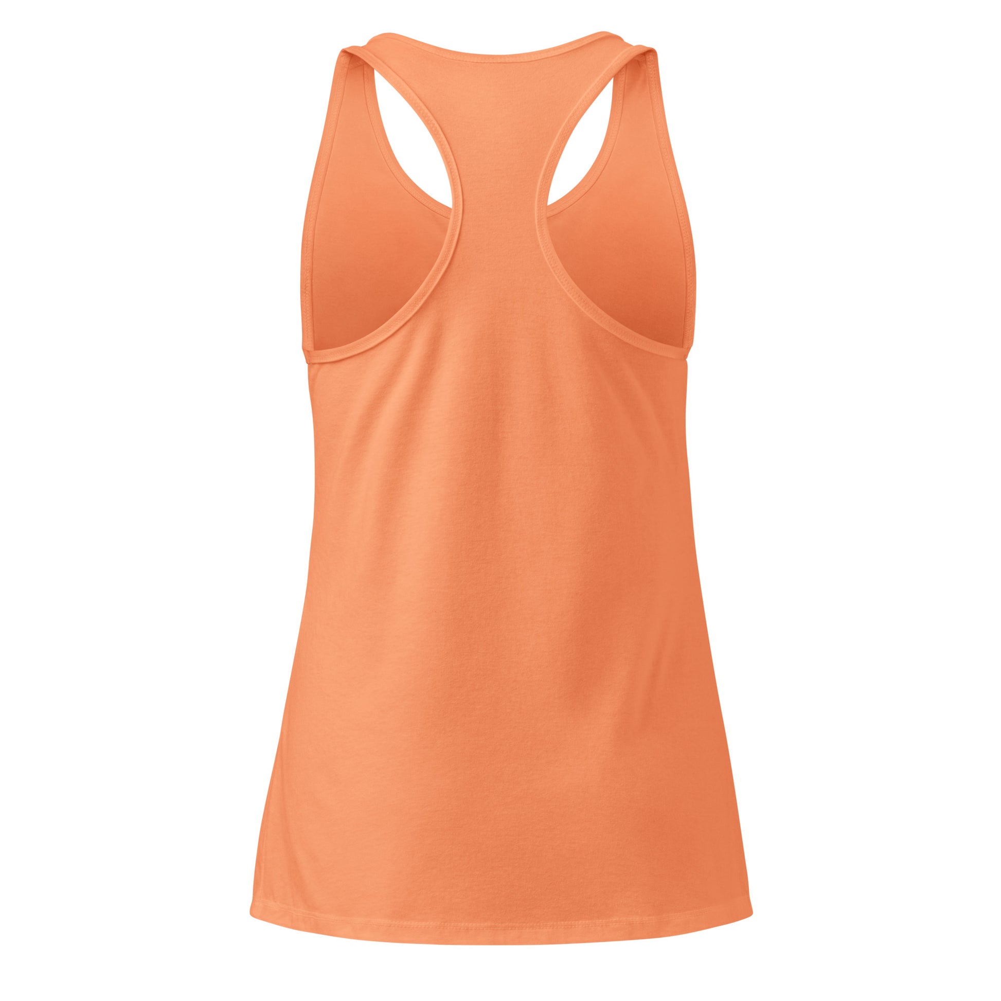 women's orange Zen Energy tank top back view, racerback design, minimalist fitness apparel, HorizonVibe