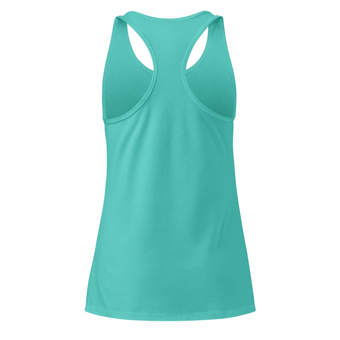 women's turquoise Zen Energy tank top back view, racerback design, minimalist fitness apparel, HorizonVibe
