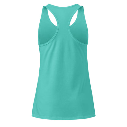 women's turquoise Zen Energy tank top back view, racerback design, minimalist fitness apparel, HorizonVibe